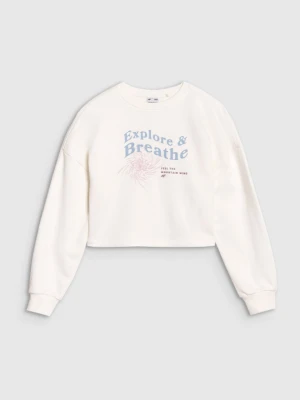 Dziewczęca bluza dresowa nierozpinana bez kaptura 4F 4FJWSS25TSWSF1483 - biała 4F JUNIOR