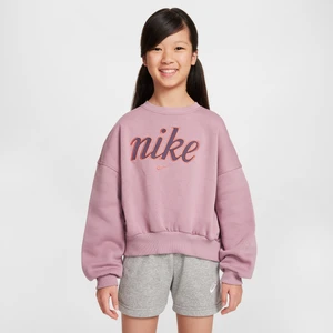 Dziewczęca bluza dresowa o pudełkowym kroju z półokrągłym dekoltem Nike Club Fleece - Fiolet