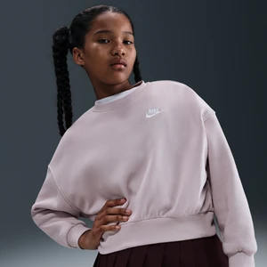Dziewczęca bluza dresowa o pudełkowym kroju z półokrągłym dekoltem Nike Club Fleece - Fiolet
