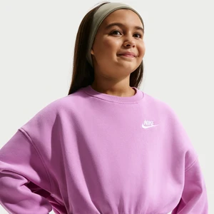 Dziewczęca bluza dresowa o pudełkowym kroju z półokrągłym dekoltem Nike Club Fleece - Fiolet