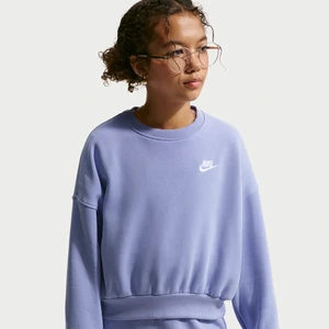 Dziewczęca bluza dresowa o pudełkowym kroju z półokrągłym dekoltem Nike Club Fleece - Fiolet