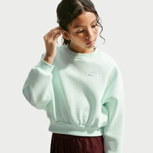 Dziewczęca bluza dresowa o pudełkowym kroju z półokrągłym dekoltem Nike Club Fleece - Zieleń