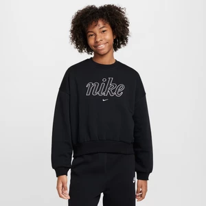 Dziewczęca bluza dresowa o pudełkowym kroju z półokrągłym dekoltem Nike Sportswear Club Fleece - Czerń