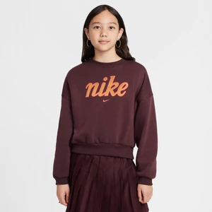 Dziewczęca bluza dresowa o pudełkowym kroju z półokrągłym dekoltem Nike Sportswear Club Fleece - Czerwony