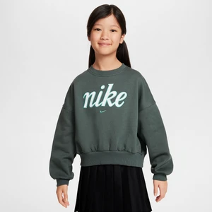 Zdjęcie produktu Dziewczęca bluza dresowa o pudełkowym kroju z półokrągłym dekoltem Nike Sportswear Club Fleece - Zieleń