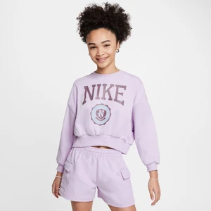 Dziewczęca bluza dresowa z dzianiny dresowej z półokrągłym dekoltem Nike Club - Fiolet