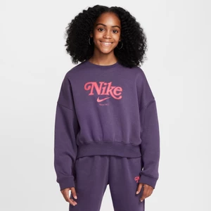 Dziewczęca bluza dresowa z dzianiny o skróconym kroju Nike Sportswear - Fiolet