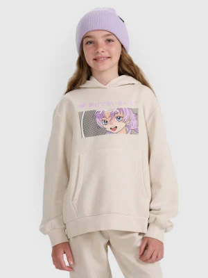 Dziewczęca bluza nierozpinana z kapturem 4F 4FJRAW25TSWSF2294 - biała 4F JUNIOR