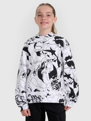 Dziewczęca bluza nierozpinana z kapturem 4F 4FJRAW25TSWSF2348 - biała 4F JUNIOR