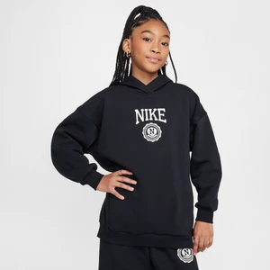 Dziewczęca bluza z kapturem o kroju oversize Nike Sportswear Club Fleece - Czerń