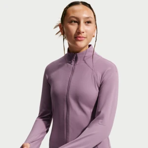 Dziewczęca dopasowana koszulka z długim rękawem i zamkiem na całej długości Dri-FIT Nike Mavn - Fiolet