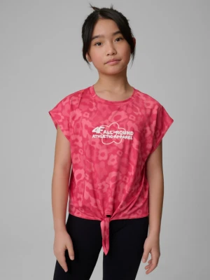 Dziewczęca koszulka treningowa z nadrukiem 4F 4FJWSS26TFTSF1965 - różowa 4F JUNIOR