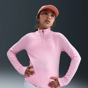 Dziewczęca koszulka z długim rękawem i zamkiem 1/4 Dri-FIT Nike - Różowy