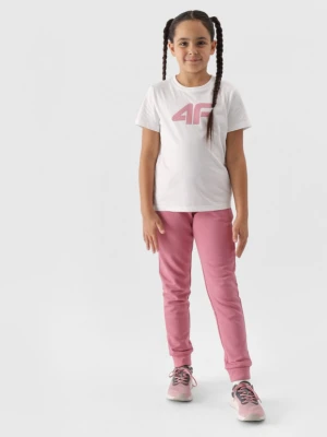 Dziewczęce spodnie dresowe joggery 4F 4FJWMM00TTROF0828 - różowe 4F JUNIOR