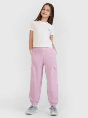 Dziewczęce spodnie dresowe joggery 4F 4FJWSS25TTROF1135 - różowe 4F JUNIOR
