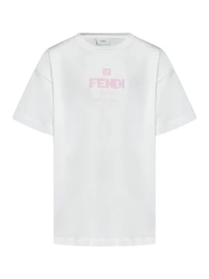 Dziewczęce T-shirty z Ocieplanym Dekoltem i Różowymi Cekinami Fendi