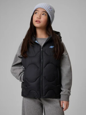 Dziewczęcy bezrękawnik z kapturem 4F 4FJRSS26TVJAF355 - czarny 4F JUNIOR