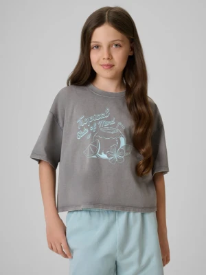 Dziewczęcy crop top z nadrukiem 4F 4FJRSS26TTSHF3983 - szary 4F JUNIOR