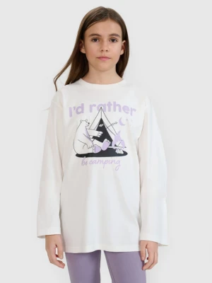 Dziewczęcy longsleeve z nadrukiem 4F 4FJRSS25TLONF542 - biały 4F JUNIOR