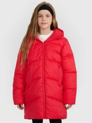 Dziewczęcy płaszcz puchowy pikowany 4F 4FJRAW25TDJAF0808 - czerwony 4F JUNIOR