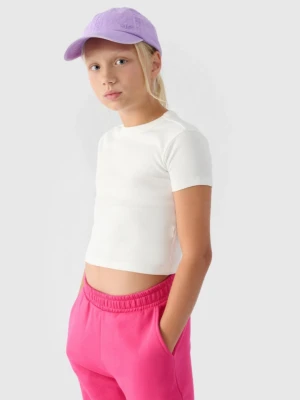 Dziewczęcy t-shirt basic 4F 4FJRSS24TTSHF2053 - biały 4F JUNIOR
