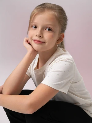 Dziewczęcy t-shirt basic 4F 4FJRSS26TTSHF3454 - biały 4F JUNIOR