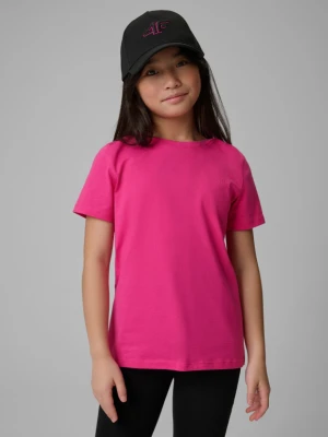 Dziewczęcy t-shirt bez nadruku 4F 4FJRSS26TTSHF3554 - różowy 4F JUNIOR