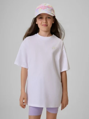 Dziewczęcy t-shirt bez nadruku 4F 4FJRSS26TTSHF3984 - biały 4F JUNIOR