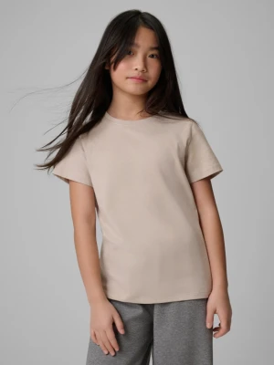 Dziewczęcy t-shirt bez nadruku 4F 4FJWSS26TTSHF3003 - beżowy 4F JUNIOR