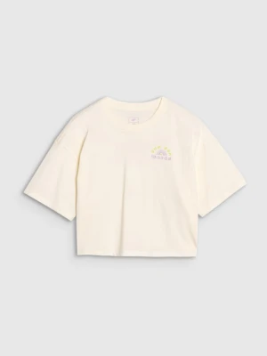 Dziewczęcy t-shirt crop top z nadrukiem 4F 4FJWSS25TTSHF1868 - biały 4F JUNIOR