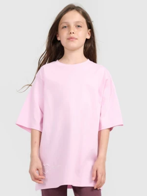 Dziewczęcy t-shirt oversize z nadrukiem 4F 4FJRAW25TTSHF3187 - różowy 4F JUNIOR
