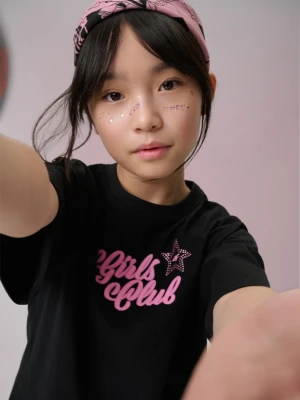 Dziewczęcy t-shirt z nadrukiem 4F 4FJRSS26TTSHF3452 - czarny 4F JUNIOR