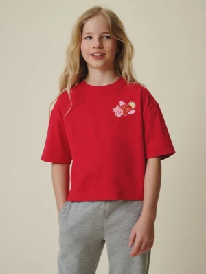 Dziewczęcy t-shirt z nadrukiem 4f 4FJRSS26TTSHF3679 - różowy 4F JUNIOR