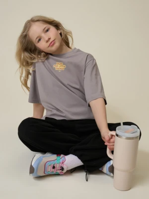 Dziewczęcy t-shirt z nadrukiem 4F 4FJRSS26TTSHF3680 - beżowy 4F JUNIOR