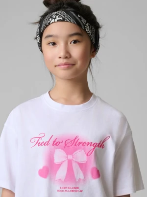 Dziewczęcy t-shirt z nadrukiem 4F 4FJRSS26TTSHF3689 - biały 4F JUNIOR