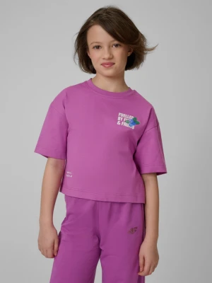 Dziewczęcy t-shirt z nadrukiem 4F 4FJRSS26TTSHF3827 - fioletowy 4F JUNIOR