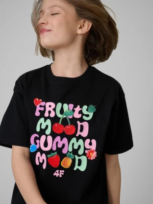Dziewczęcy t-shirt z nadrukiem 4F 4FJRSS26TTSHF3828 - czarny 4F JUNIOR