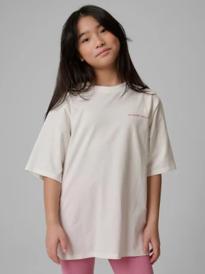 Dziewczęcy t-shirt z nadrukiem 4F 4FJRSS26TTSHF3870 - kremowy 4F JUNIOR