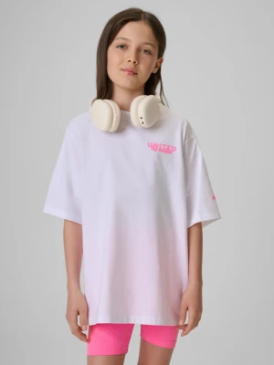 Dziewczęcy t-shirt z nadrukiem 4F 4FJRSS26TTSHF3910 - biały 4F JUNIOR