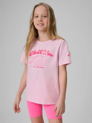 Dziewczęcy t-shirt z nadrukiem 4F 4FJRSS26TTSHF3912 - różowy 4F JUNIOR