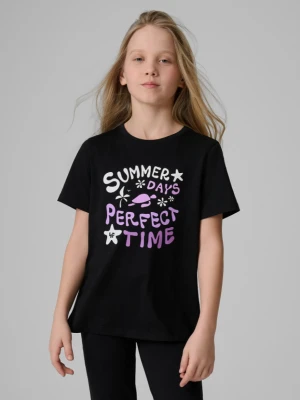 Dziewczęcy t-shirt z nadrukiem 4F 4FJRSS26TTSHF3913 - czarny 4F JUNIOR