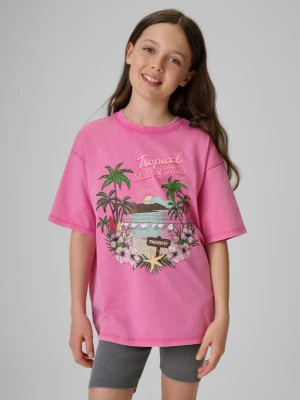 Dziewczęcy t-shirt z nadrukiem 4F 4FJRSS26TTSHF3981 - różowy 4F JUNIOR