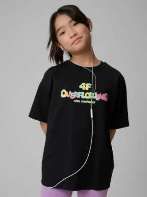 Dziewczęcy t-shirt z nadrukiem 4F 4FJRSS26TTSHF4137 - czarny 4F JUNIOR