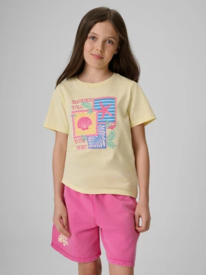Dziewczęcy t-shirt z nadrukiem 4F 4FJRSS26TTSHF4418 - żółty 4F JUNIOR