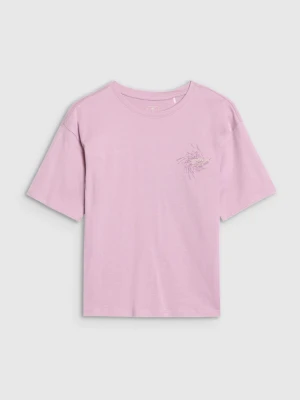 Dziewczęcy t-shirt z nadrukiem 4F 4FJWSS25TTSHF1853 - fioletowy 4F JUNIOR