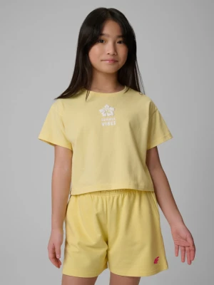 Dziewczęcy t-shirt z nadrukiem 4F 4FJWSS26TTSHF2941 - żółty 4F JUNIOR