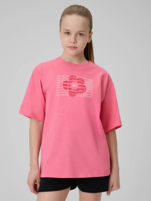 Dziewczęcy t-shirt z nadrukiem 4F 4FJWSS26TTSHF3302 - różowy 4F JUNIOR