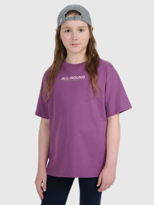 Dziewczęcy t-shirt z nadrukiem oversize 4F 4FJWAW25TTSHF2387 - fioletowy 4F JUNIOR