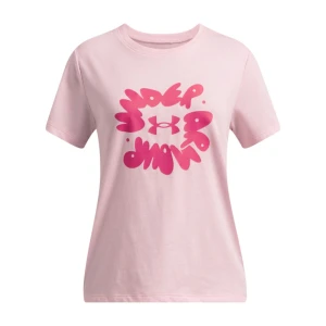 Dziewczęcy t-shirt z nadrukiem Under Armour UA Bubble Wordmark SS - różowy