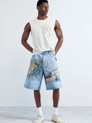 dżinsowe bermudy z naszywkami Desigual
